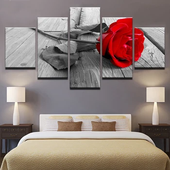 Drobė Paveikslų Sienos Meno HD Spaudinių Namų Dekoro Sistema, 5 vnt Gražus Raudonas Rose Plakatai Kambarį Gėlių Nuotraukas