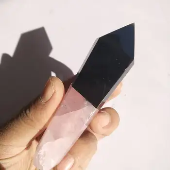Drop laivyba Dviejų rūšių natūralių akmenų Vertus spliced kartu kristalų lazdelė vamzdis rose kvarco ir obsidian vamzdis