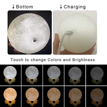 Dropship 3D Spausdinimo Įkrovimo Mėnulio Lempos Spalvinga Keisti Touch Sensorius USB Led Nakties Šviesos Namų Dekoro Gimtadienio Dovana, Stalo Lempos