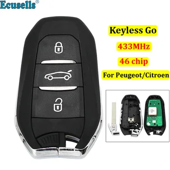 DS Smart Keyless Go distancinio Mygtuką 3 Mygtukai 433MHz PCF7945 46 Mikroschemą Peugeot 308 508 dėl Citroen C4, DS4 DS5 Avarinio iškvietimo Mygtukas HU83
