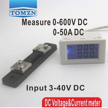 Dual LCD ekranas DC Įtampos ir srovės matuoklis voltmeter ammeter asortimentą DC 0-600V 0-50A Mėlynas apšvietimas DC 3~40 Įėjimas Su perstūmimo