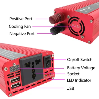 Dual USB 2000W W DC 12V AC 220V Nešiojamų Car Power Inverter Įkroviklis Adapteris Keitiklis Universalus Lizdas, Modifikuotų Sinusinės Bangos