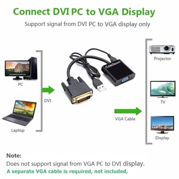 DVI Į VGA Adapteris, DVI-D 24+1 VGA HDTV Jungties Kabelis Su Mikro USB Power Aktyvus Adapteris, skirtas Projektorius PC dvd Monitorius
