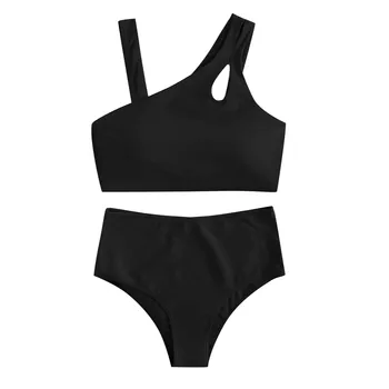 Dviejų dalių komplektas bikini купальник bikini maudymosi kostiumėlį Moterų Nuožulnios Pečių Tuščiaviduriai Iš High Waisted Kietas Bikini Nustatyti maudymosi kostiumėlį