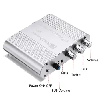 DX-210 Hi-Fi Automobilių 3 Kanalų Stiprintuvas Stereo Mega Bass 12V-15V Stiprintuvai Prijungti PC DVD Grotuvas, MP3 MP4 grotuvai žemų dažnių garsiakalbis