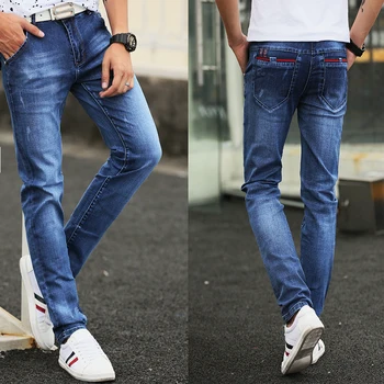 Džinsai, vyriški 2019 naujas slim džinsai, aukštos kokybės atsitiktinis ruožas kelnės, vyriški drabužiai, mados korėjos tiesiai universalus džinsai