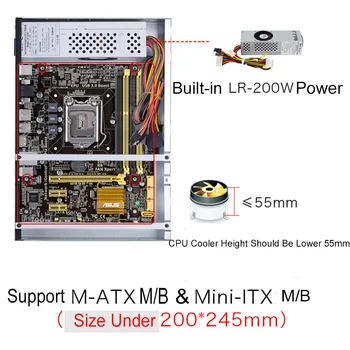 E. mini Mini ITX ir Micro ATX Pramonės PC Atveju, 2007B Su 200W Maitinimo jungiklis Ir PCI Lizdas