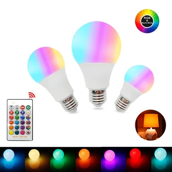 E27 LED 16 Spalva Keičiasi RGB Magic Led Lemputė 5/10/15W 85-265V RGB Led Lemputė, Prožektorius + IR Nuotolinis Valdymas, LED Lemputes, Namų