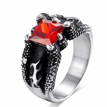EAMIOR 12 mm Madinga Black Dragon Claw Žiedas Sidabro Šakės Nustatymas Raudonas Akmuo Vyrų Žiedas Šalies Jubiliejų Papuošalai Aukštos Kokybės