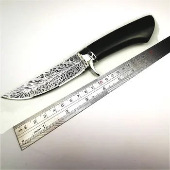 Ebony rankena plunksnų modelis lauko taktikos aštriu peiliu tiesiai Vyresnysis dizaineris custom lauko peilis džiunglių medžioklės peilis