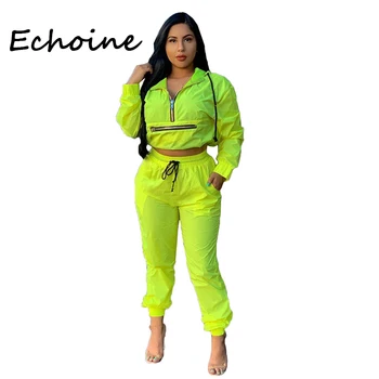 Echoine 2 Dalių Rinkinys Moterims Sportwear Tracksuit Moterys Nustatyti Pasėlių Viršuje Kelnės Ilgomis Rankovėmis Pasukite Žemyn Apykaklės Ponios Kostiumas 2019 Naujas Ruduo