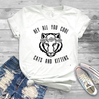 Ei Visi Jūs Cool Katės Ir Kačiukai T-shirt Mielas Gėlių Tigras Karaliaus Marškinėlius Juokinga Vasarą Moterys Grafinis Grunge Medvilnės Marškinėliai Viršų