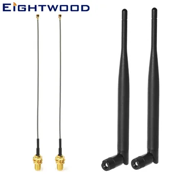 Eightwood Dual Band WiFi 2.4 GHz, 5 ghz 6dBi RP-SMA Male Plug Antenos Antenų ir 15cm IPX IPEX U. FL Koaksialinis Kabelis 2set