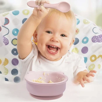 Ekologiškas Silikono Kūdikių Stalo Aukštos Kokybės Kūdikis Silikono Šaukštas BPA Free Baby Silikono Gyvūnų Formos Dubuo
