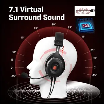 EKSA E900-Pro Virtualus 7.1 Žaidimų Ausinės Gilus Baritonas Over-Ear Ausinės Su Pluggable Mic Triukšmo Izoliuotas KOMPIUTERIS/Telefonas/PS4/XBox