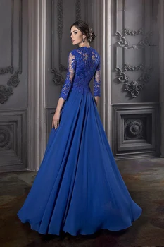 Elegantiška Mėlynos Motinos Nuotakos Suknelės ilgomis Rankovėmis Nėrinių Išskirtinį Šifono Jaunikis Mamos Suknelė Linijos, Vestuves Chalatai Svečias