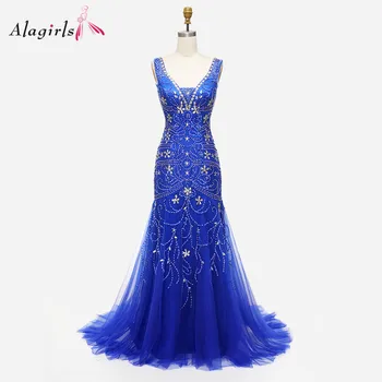Elegantiška, Undinėlės Vakarinę Suknelę Tamsiai Tamsiai Mėlyna Vakare Gown Plius Dydis Kristalų Duobute Vestuvės Suknelės Sandėlyje