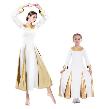 Elegantiškas Bažnyčios Suknelės Moteris, Suaugusiems, Merginos ir mergaitės Vaiko Šeimos Atitikimo Pagirti Plisuotos Suknelė Baleto Suknelė Liturginių Šokių Suknelė