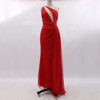 Elegantiškas Blizgančių Raudoną Vakarinę Suknelę Moteris Seksuali Vieną Petį Tuščiaviduriai Undinė Ilgas Chalatas, Sequies Vestuvių Oficialią Suknelės, Šaliai, Suknelės