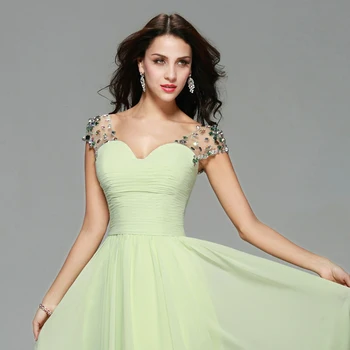 Elegantiškas Bžūp Rankovėmis, Šviesiai Žalia Prom Dresses 2019 Šifono Kristalų vestido de festa Vakarą Oficialų Suknelė Moterims