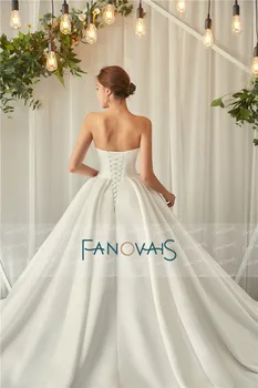 Elegantiškas Dramblio kaulo Vestuvių Suknelė, Ilgas Traukinys 2019 vestido de noiva Satino Stebėjimo Kamuolys Suknelė Vestuvių Suknelės chalatas de mariee Nuotakos Suknelė