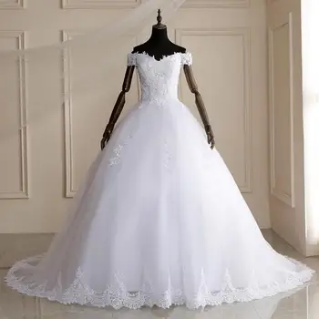 Elegantiškas Duobute Nėrinių Ilgai Traukinio Vestuvių Suknelės 2021 Kamuolys Vestuvių Suknelė Vestidos De Noiva Chalatas De Mariage Nuotakos Suknelė