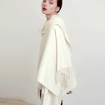 Elegantiškas ir madingas balta skara sutirštės moterų ilgai grynos vilnos šalikas rudenį ir žiemą