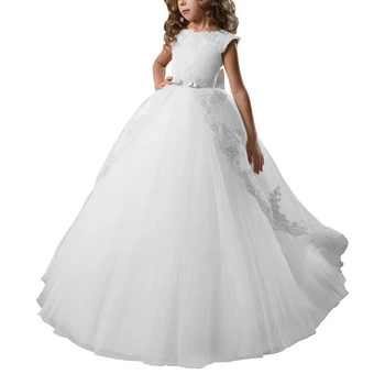 Elegantiškas Kamuolys Suknelė Gėlių Mergaičių Suknelės 2020 Appliques Rankovių Vaikai Princesė Vestuvėms Pirmosios Komunijos Suknelės Chalatai Inscenizacija