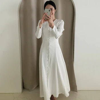 Elegantiškas Moteris, Baltos Spalvos Šalis Padalinta Pasakų Office Lady Ilgomis Rankovėmis Dizaineris Korėjos Stiliaus Rudenį