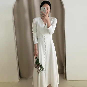 Elegantiškas Moteris, Baltos Spalvos Šalis Padalinta Pasakų Office Lady Ilgomis Rankovėmis Dizaineris Korėjos Stiliaus Rudenį