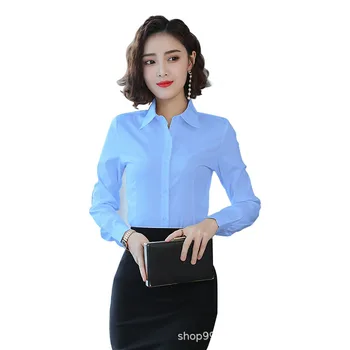 Elegantiškas Moteris Šifono Office Palaidinės Pavasario Ilgomis Rankovėmis Atvartas Slim Blue Marškinėliai Dirbti Moterų Mados Ponios Atsitiktinis Plius Dydis Viršūnės