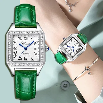 Elegantiškas Moterų Suknelė Žiūrėti Žalias Natūralios Odos Mados Atsitiktinis Moterų Laikrodžiai, Prabangūs Retra Senovinių Moterų Kvarcinis Laikrodis Laikrodis