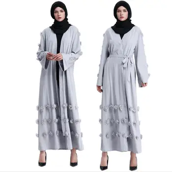 Elegantiškas Visas Ilgis Musulmonų Abaja atidaryta kimono megztinis appliques rūbeliai Jilbab moterų Dubajaus Musulmonų Suknelė Islamo aprangos wj1248