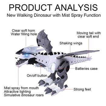 Elektros dinozaurai Modelis Žaislai pėsčiomis purškimo dinozaurų robotas Su Šviesos, Garso sūpynės berniuko dinosaurios žaislas, skirtas Naujųjų metų dovana