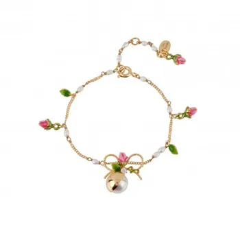 Emalio glazūra pearl lankas, rožinės spalvos rožių pumpurų ilgi karoliai, apyrankės auskarai ausies segtukas žiedas moteris