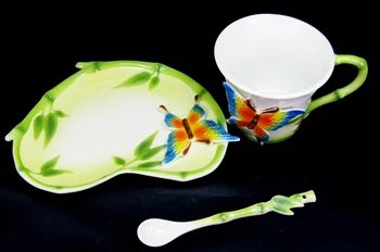 Emalio Porceliano Kavos puodelio Kūrybinės Europos vidaus apdaila puodeliai Sudaro (Pastoracinė+ drugelis + bambuko) už draugo dovaną
