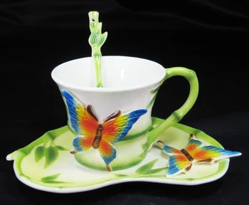 Emalio Porceliano Kavos puodelio Kūrybinės Europos vidaus apdaila puodeliai Sudaro (Pastoracinė+ drugelis + bambuko) už draugo dovaną