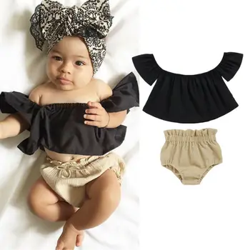Emmababy Kūdikiui Baby Girl Drabužius Išjungti Peties Vest Top Shorts 