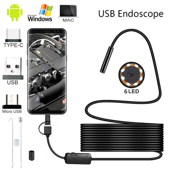 Endoskopą Kamera 5.5 mm HD USB Endoskopą su 6 LED 1/2/5M Kabelis atsparus Vandeniui Tikrinimo Borescope Android PC