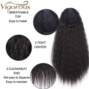 Energingas Ilgai Afro Keistą Garbanoti plaukai surišti į uodegą Pratęsimo 22 Colių Sintetinių Raišteliu Kukurūzų Plaukų Gabalas Moterims Juoda Ruda