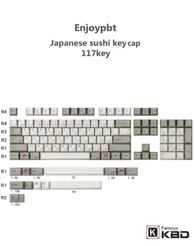 Enjoypbt Suši keycap Japonijos PBT sublimacijos 117 klavišą žalia raudona individualų