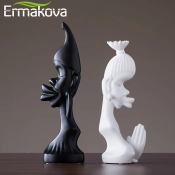 ERMAKOVA 2 Vnt/Pora Keramikos Glazūra Abstrakčiai Vyras Moters Figūrėlės Balta Juodosios Afrikos Pora Meilužis Statula Senovinių Namų Puošybai