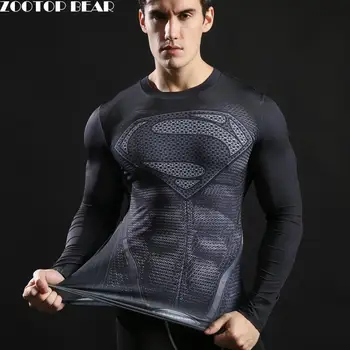 Estampado Supermenas, camisetas compresin para hombre, camisetas de Fitneso, novedad de Camiseta ajustada de verano, superhroe