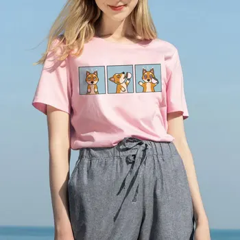 Estetinės Camisas Mujer Harajuku T-Shirt Kawaii Mielas Shiba Inu Doge Spausdinti Vasaros korėjos Streetwear Moterų atsitiktinis Viršūnes Tees Moteris