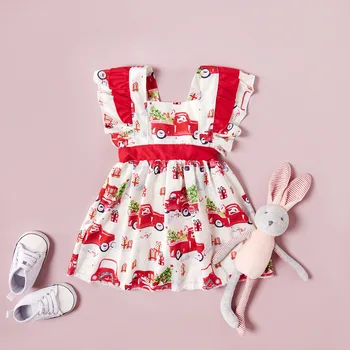 Europoje ir Amerikoje Kalėdų vaikams, kūdikių mergaitės skristi rankovės kratinys animacinių filmų spausdinimo suknelė KALĖDOS Kelio ilgio suknelė kūdikiams 0-24M