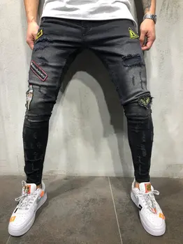 Europos ir Amerikos pop vyrų hip-hop stora-iškirpti skyles kelnes naujas vyrų ženklelis slim džinsai
