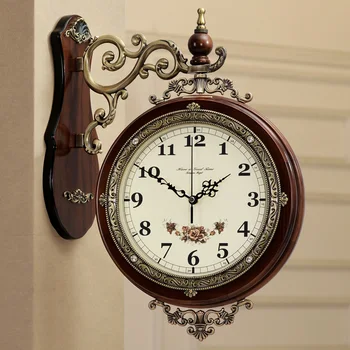 Europos Meno Sieninis Laikrodis Silent Retro Didelis Metalo, Medienos Dvipusis Sieninis Laikrodis Zegary Scienne Kambarį Namų Dekoro Laikrodis MM60WC