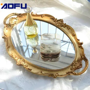 Europos Retro Aukso MirrorPortable Derliaus Kosmetikos Makiažo Veidrodėliai Ranka Laikykite Ovalo Ekranas Dėklas Namų Dekoro Priedai