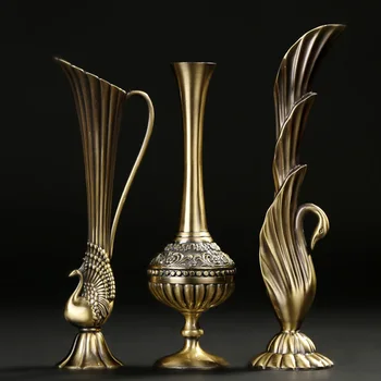 Europos retro povas vaza metalo lydinio, aukso/bronzos maža vaza modernus stalo antikvariniai kūrybos namuose dekoratyvinių gėlių butelis/ąsotis J
