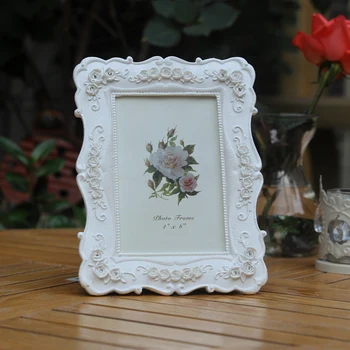 Europos Vestuvių Akcentai Įspaustais Rožių Gėlių Dizaino ir Unikalių Baltos spalvos 4x6/5x7 cm Stačiakampio Formos Stalo Dervos Foto Rėmelis